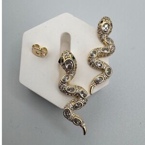 Snake Stud Earrings 14K Gold Plated Cubic Zirconia Serpent Jewelry Clear Green